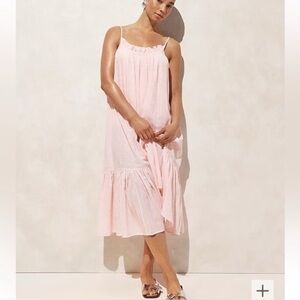 J. Crew Ruffle Maxi Beach Sundress Pink Stripe Tiered Sleeveless Cotton S-M